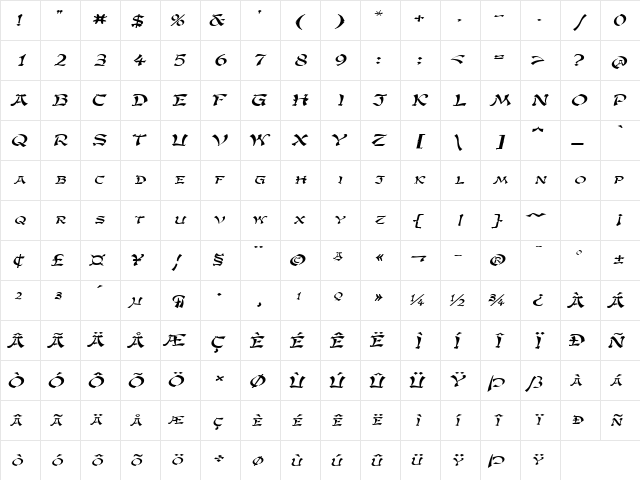 GengisKahnExtended Italic  glyph index