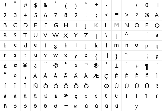 Gentle Sans Regular  glyph index