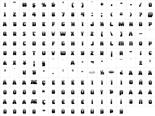 Rogue Hero Halftone Regular  glyph index