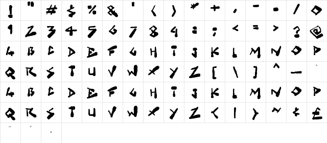 Grungelings Regular  glyph index