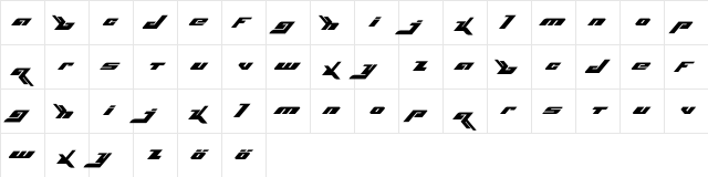 BjorkFont Regular  glyph index