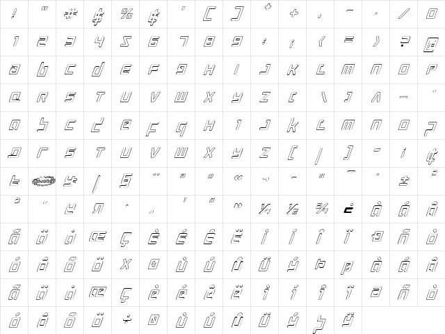Prokofiev Outline Italic Italic  glyph index