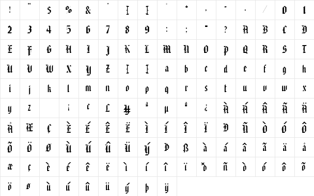 DomesticText Regular  glyph index