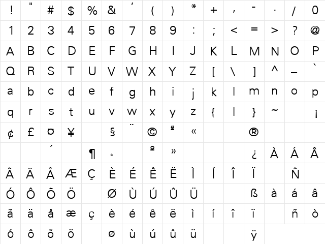 Black Dog 20 Regular  glyph index