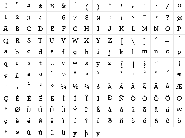 Archer Semibold  glyph index