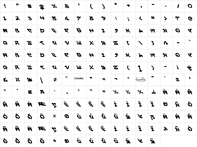 Yama Moto Leftalic Italic  glyph index