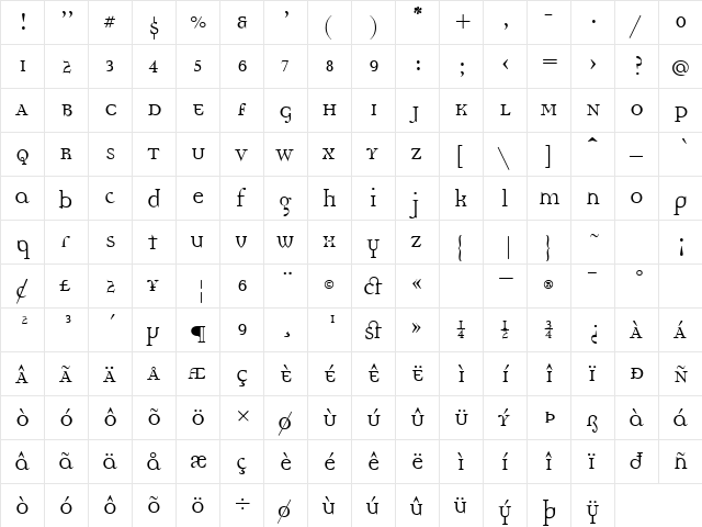 DemocraticaRegularLining Regular  glyph index