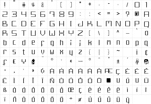 Djakarta13210 Regular  glyph index