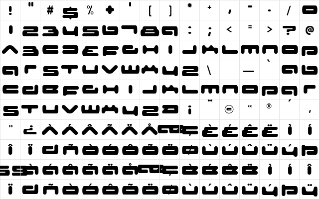 Senior Service Regular  glyph index