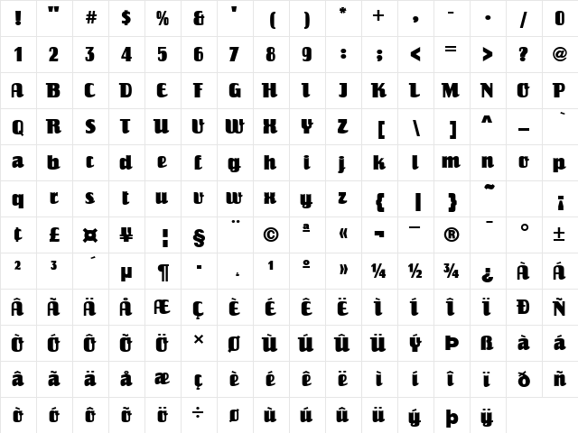 Salut Regular  glyph index