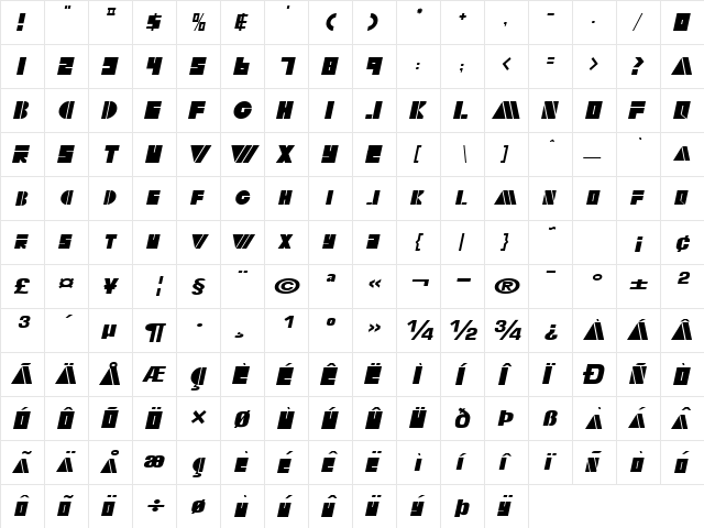 RialtoSCapsSSK BoldItalic  glyph index