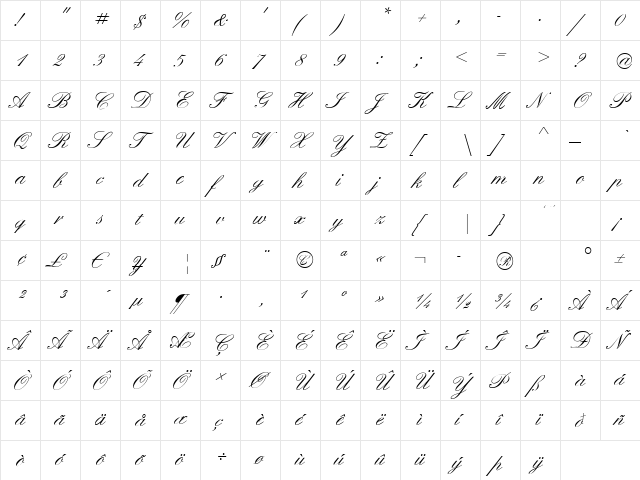Elegant-Script Regular  glyph index