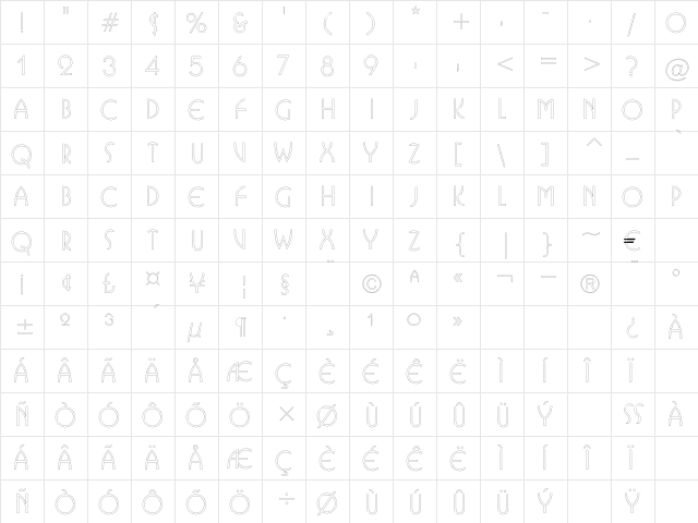 PaellaCapsOutline Regular  glyph index