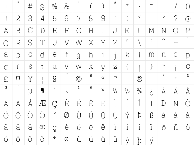 Austral Slab Rough Thin  glyph index