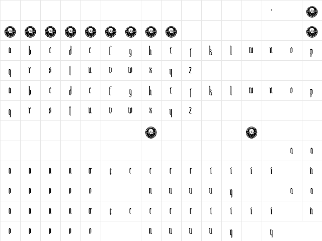 Bunker Lowercase Regular  glyph index
