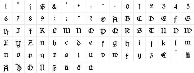 Jaecker-Schrift Regular  glyph index
