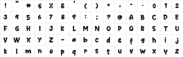 Cute Maple Regular  glyph index