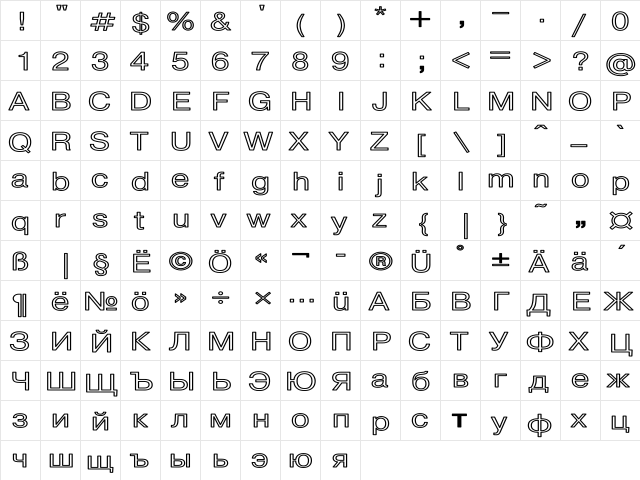 Pragmatica HW Bold  glyph index