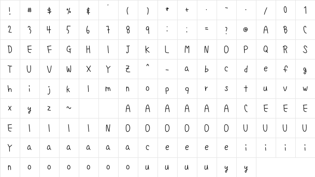 Gigihandwriting Regular  glyph index