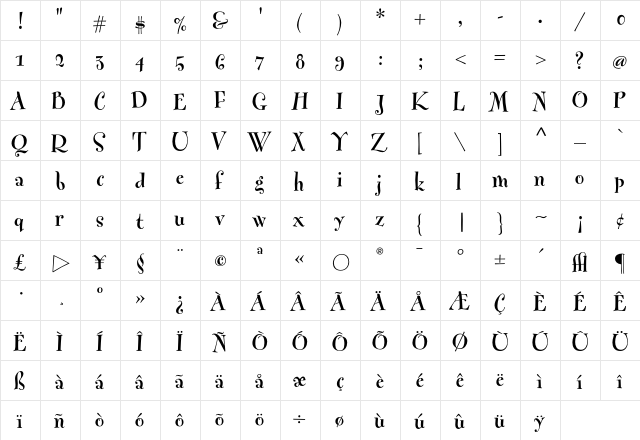 Fontesque Bold  glyph index