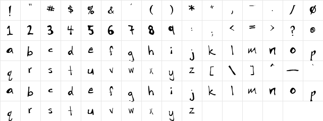 Romance 2001 Regular  glyph index