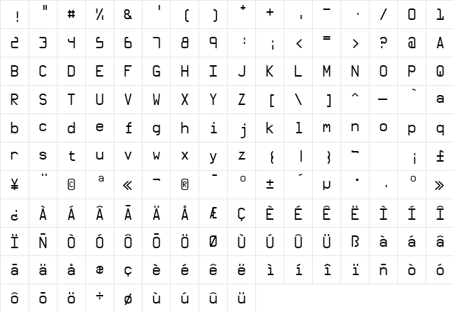 Bowman Normal  glyph index