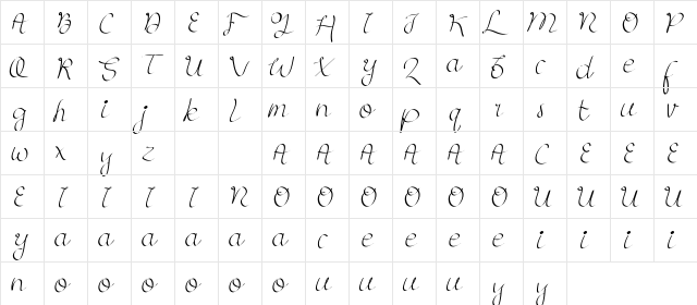 Dynamice Demo Script Regular  glyph index