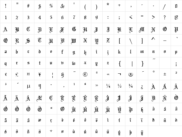 Tannenbaum Normal  glyph index