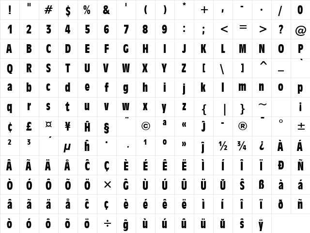 Incised901 BdCn BT Eo Bold  glyph index