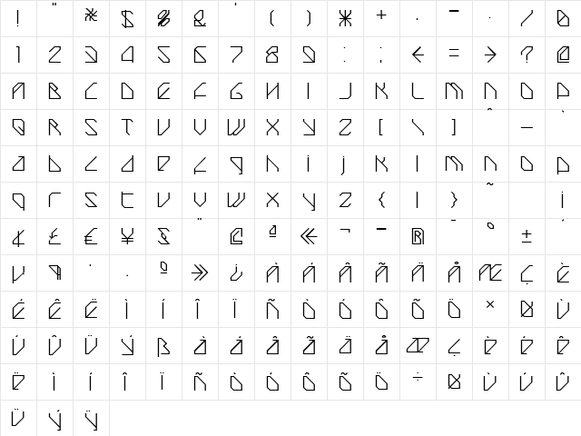 TechstepRegular Regular  glyph index