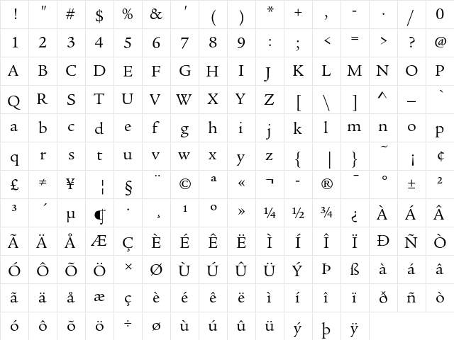 ITC Legacy Serif Book  glyph index