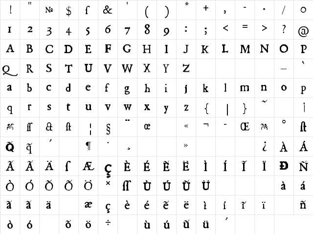 Nueva Espa?a Regular  glyph index