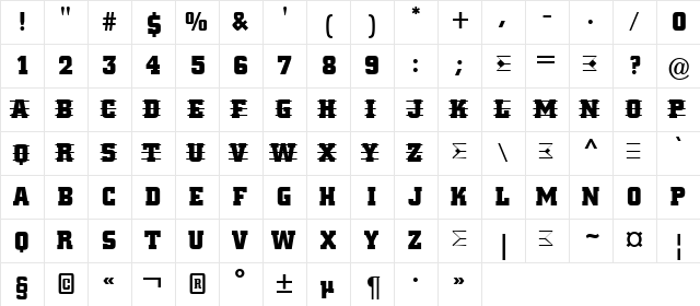 a_CityNovaTtD3StrCmb Regular  glyph index