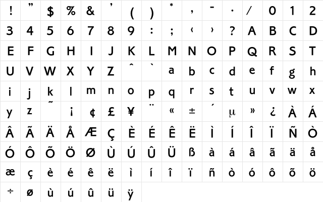 Graveur Regular  glyph index