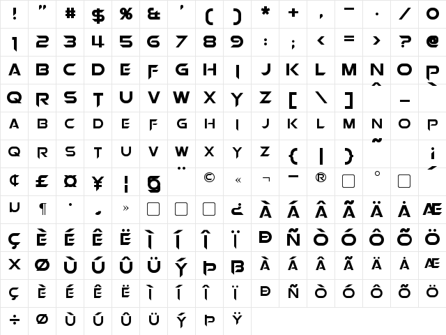 Orion Pax Regular  glyph index