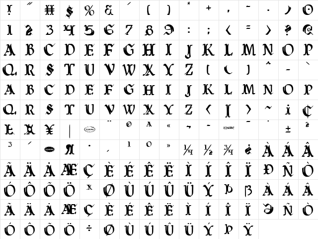 Wars of Asgard Condensed Condensed  glyph index