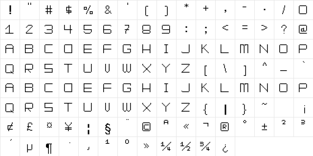 SpikeyBit Medium  glyph index