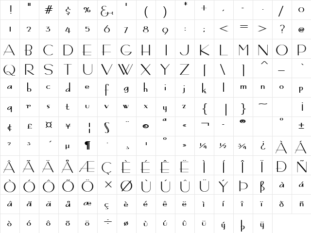 Bernardo Moda Contrast Regular  glyph index