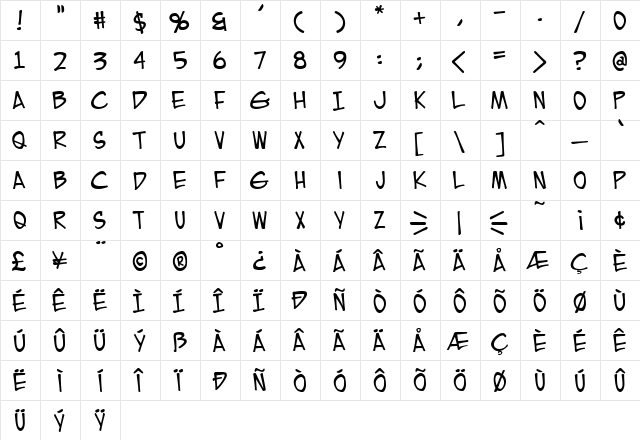 EuroComic Regular  glyph index
