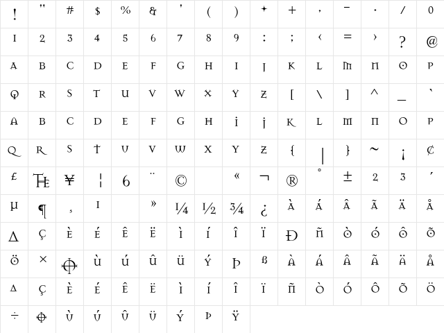 MasonSuper Regular  glyph index