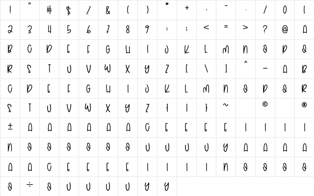 Sweet Creamy Regular  glyph index