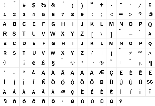 FranklinGothicNewSmcMedium Regular  glyph index