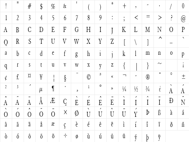 Elephant Thin Normal  glyph index