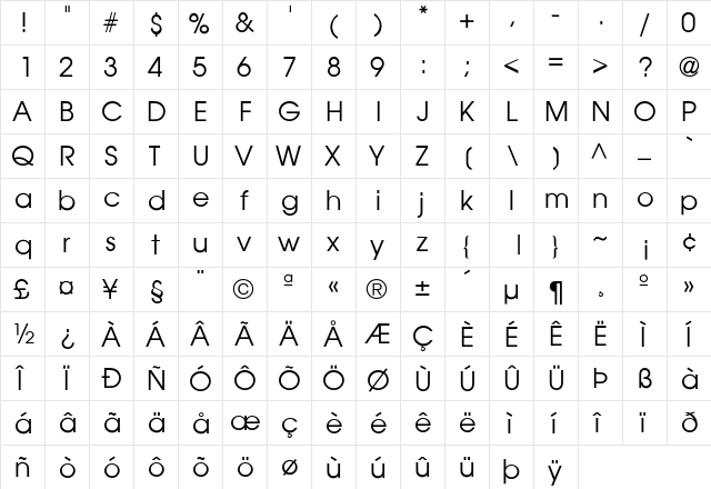 AvantGarde-Book Regular  glyph index