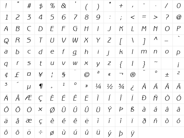 Express Deco GothicLight SSi Normal  glyph index