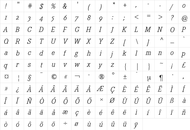 Corporate E Expert BQ Light Italic  glyph index