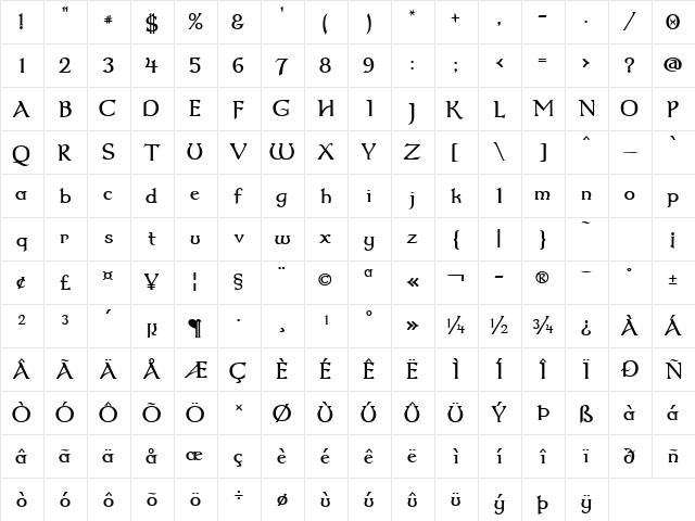 Dumbledor 2 Regular  glyph index
