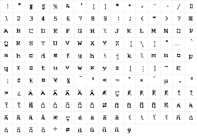 Dartmoor Regular  glyph index