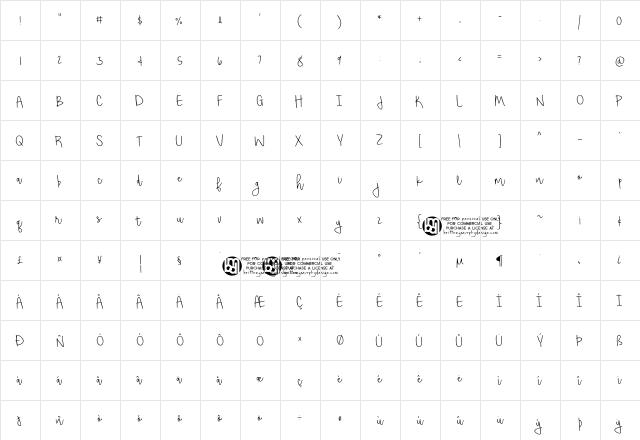 Shorthalt Thin Regular  glyph index