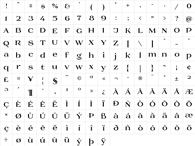 Prida01 Black  glyph index